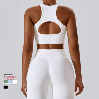 Sportos mellény fix kosarakkal, nylon anyagú külső és spandex bélés, vékony formázott kosár, teljes kosár, fix nyakpánt halter-stílusú