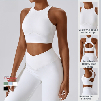 Sportos mellény fix kosarakkal, nylon anyagú külső és spandex bélés, vékony formázott kosár, teljes kosár, fix nyakpánt halter-stílusú