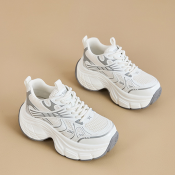 Γυναικείες αθλητικές με πλατφόρμα - Δέσιμο με κορδόνια, Άνω μέρος: Super Fiber, Εσωτερικό: δίχτυ, Σόλα: Πολυουρεθάνη, Πλατφόρμα 6-8 cm