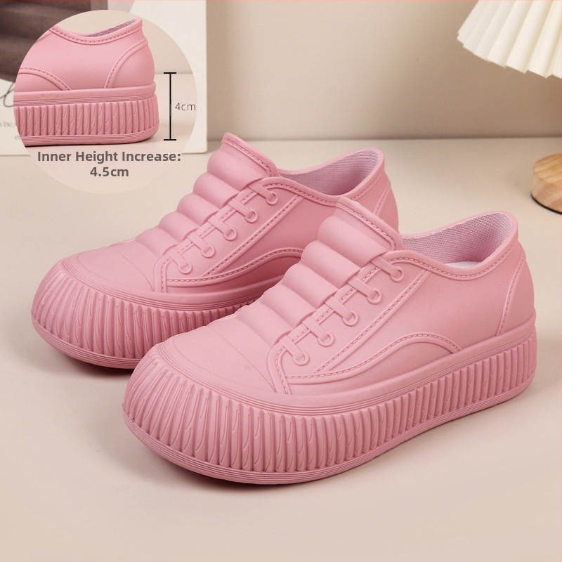 Moterų lietaus bateliai - atsparūs vandeniui PVC viršus, žemas vamzdelis, slip-on, žemas kulnas 1–3 cm