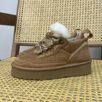 Moteriški žieminiai snieginiai batai su odos viršumi, raišteliai, vilnonė įdaila, stora pada, žemas kulkšnies aukštis