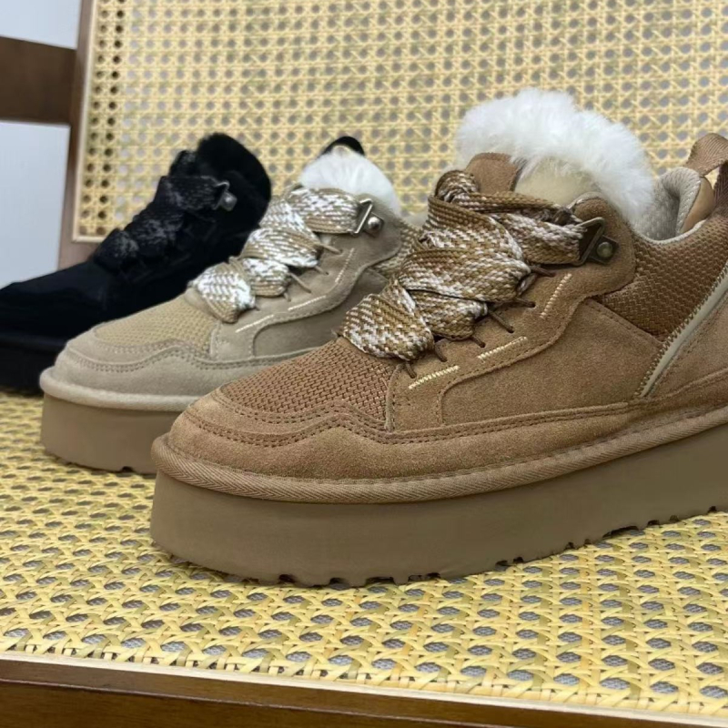 Moteriški žieminiai snieginiai batai su odos viršumi, raišteliai, vilnonė įdaila, stora pada, žemas kulkšnies aukštis