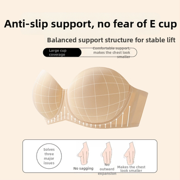 Be petnešėlių moteriška liemenėlė su minkštu plieno žiedu, push-up efektas, 1/2 kaušas, plonos formuojančios kaušus, nugaros užsegimas su keturiais spaustukais