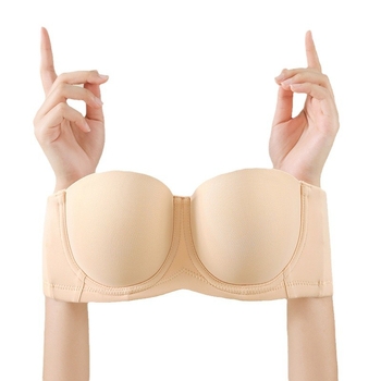 Be petnešėlių moteriška liemenėlė su minkštu plieno žiedu, push-up efektas, 1/2 kaušas, plonos formuojančios kaušus, nugaros užsegimas su keturiais spaustukais