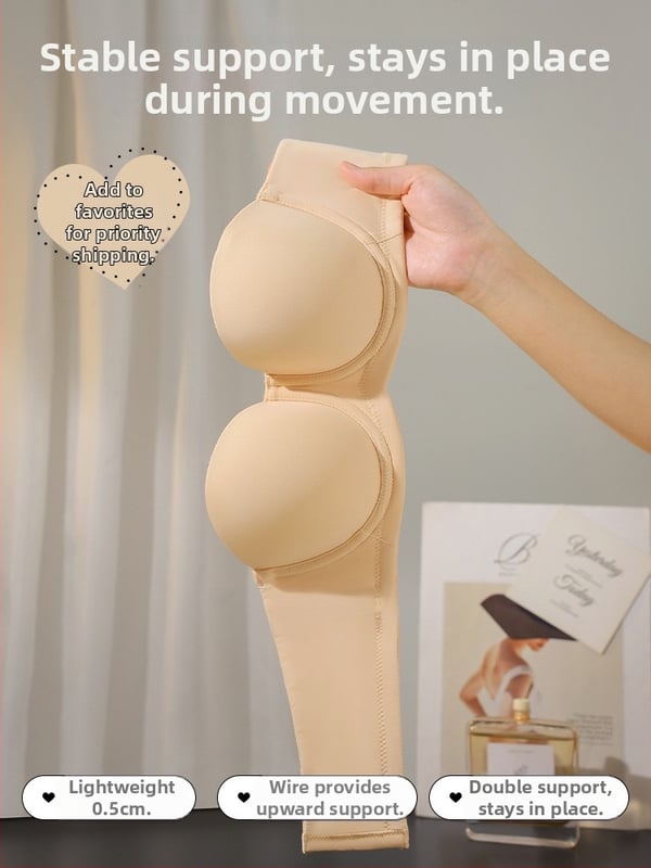 Be petnešėlių moteriška liemenėlė su minkštu plieno žiedu, push-up efektas, 1/2 kaušas, plonos formuojančios kaušus, nugaros užsegimas su keturiais spaustukais