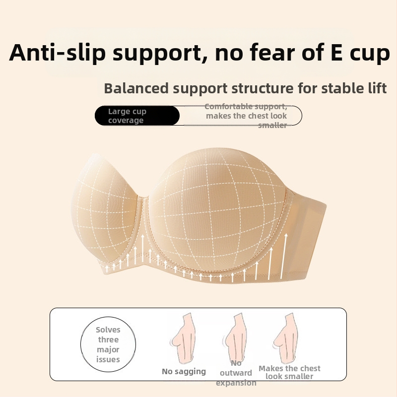 Без презрамки сутиен за жени с мек стоманен пръстен, повдигащ ефект, чашка 1/2, тънки формовани чашки, четири реда закопчалки отзад