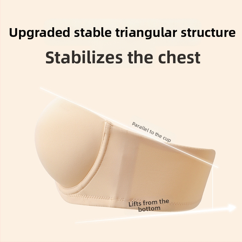 Без презрамки сутиен за жени с мек стоманен пръстен, повдигащ ефект, чашка 1/2, тънки формовани чашки, четири реда закопчалки отзад