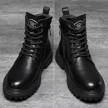 Vyriski Martins batai - Viršus iš natūralios odos, Guminis padas, Šoninis užtrauktukas, Dirbtinio kailio vidinis pamušalas, Vidutinio ilgio batų