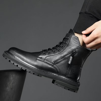 Vyriski Martins batai - Viršus iš natūralios odos, Guminis padas, Šoninis užtrauktukas, Dirbtinio kailio vidinis pamušalas, Vidutinio ilgio batų