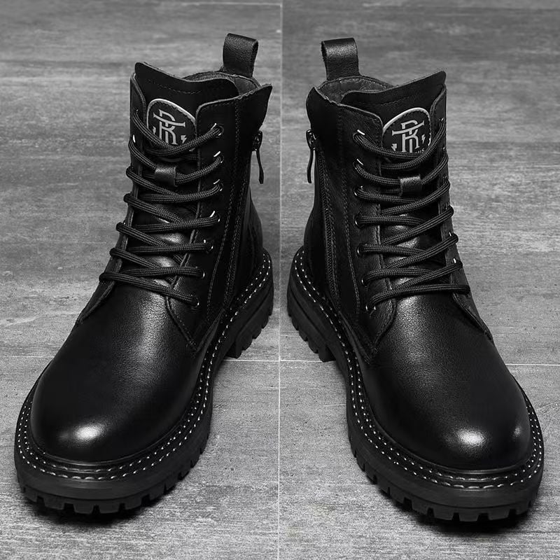 Vyriski Martins batai - Viršus iš natūralios odos, Guminis padas, Šoninis užtrauktukas, Dirbtinio kailio vidinis pamušalas, Vidutinio ilgio batų