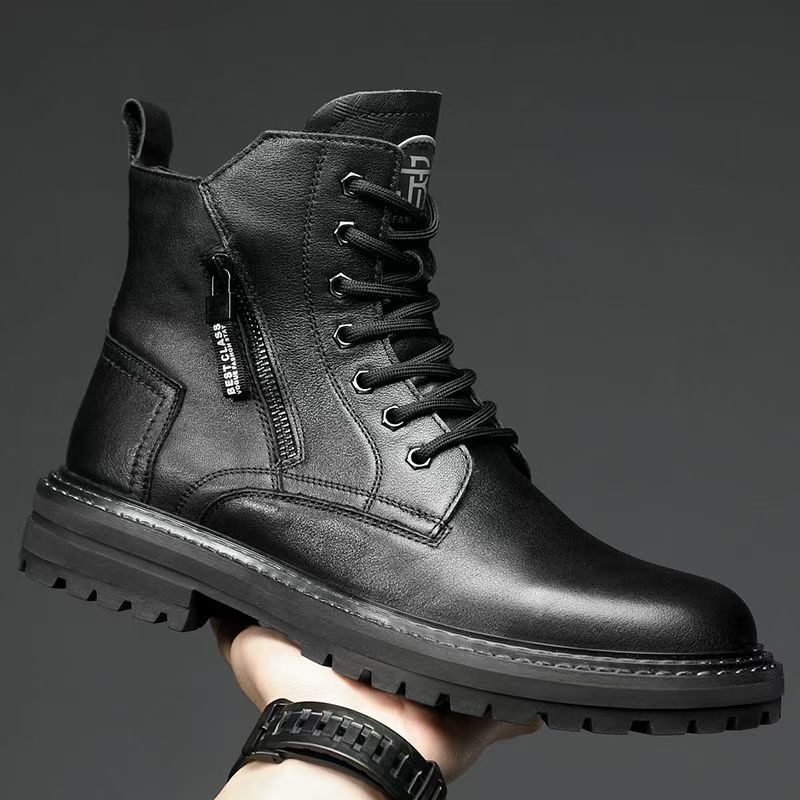 Vyriski Martins batai - Viršus iš natūralios odos, Guminis padas, Šoninis užtrauktukas, Dirbtinio kailio vidinis pamušalas, Vidutinio ilgio batų