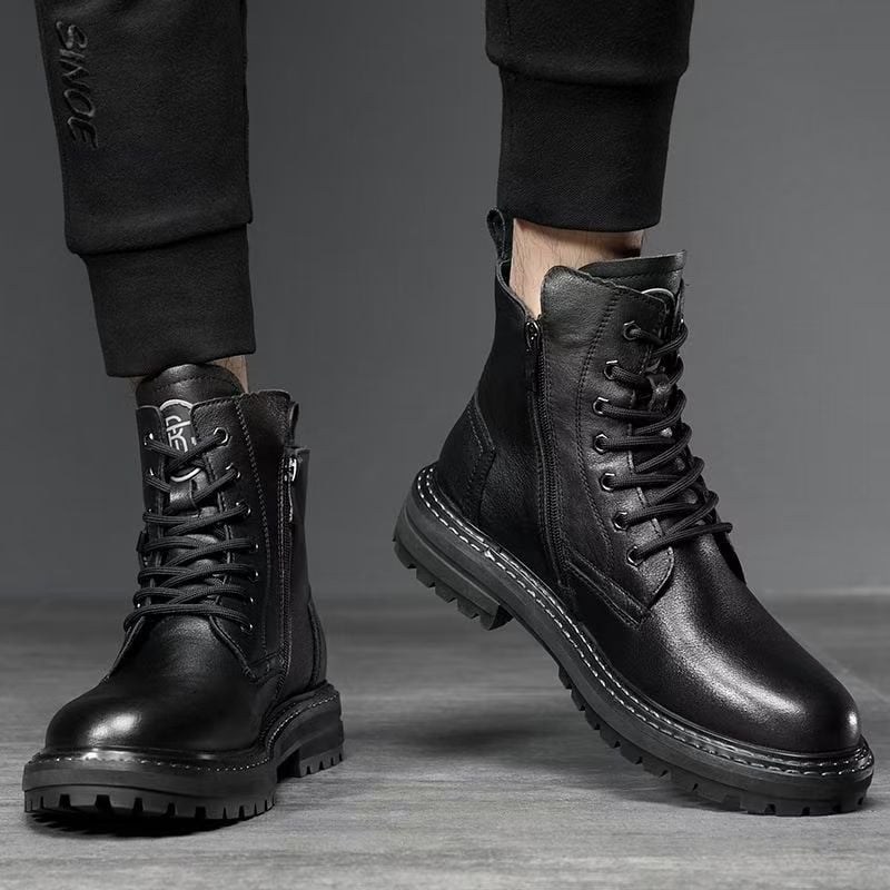 Vyriski Martins batai - Viršus iš natūralios odos, Guminis padas, Šoninis užtrauktukas, Dirbtinio kailio vidinis pamušalas, Vidutinio ilgio batų