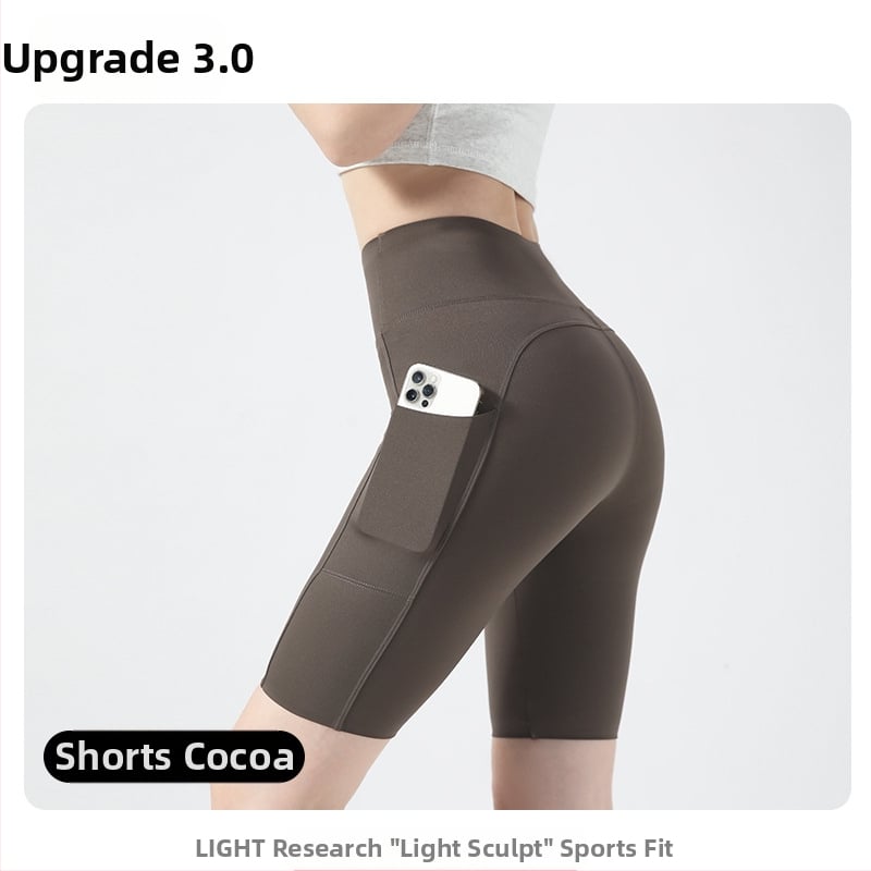 Moterų dviračių/jogos tamprės kelnaitės su šoninėmis kišenėmis, plonas nailono-spandekso audinys, aukšta elastė, pilvo kontrolė ir sėdmenų pakėlimas