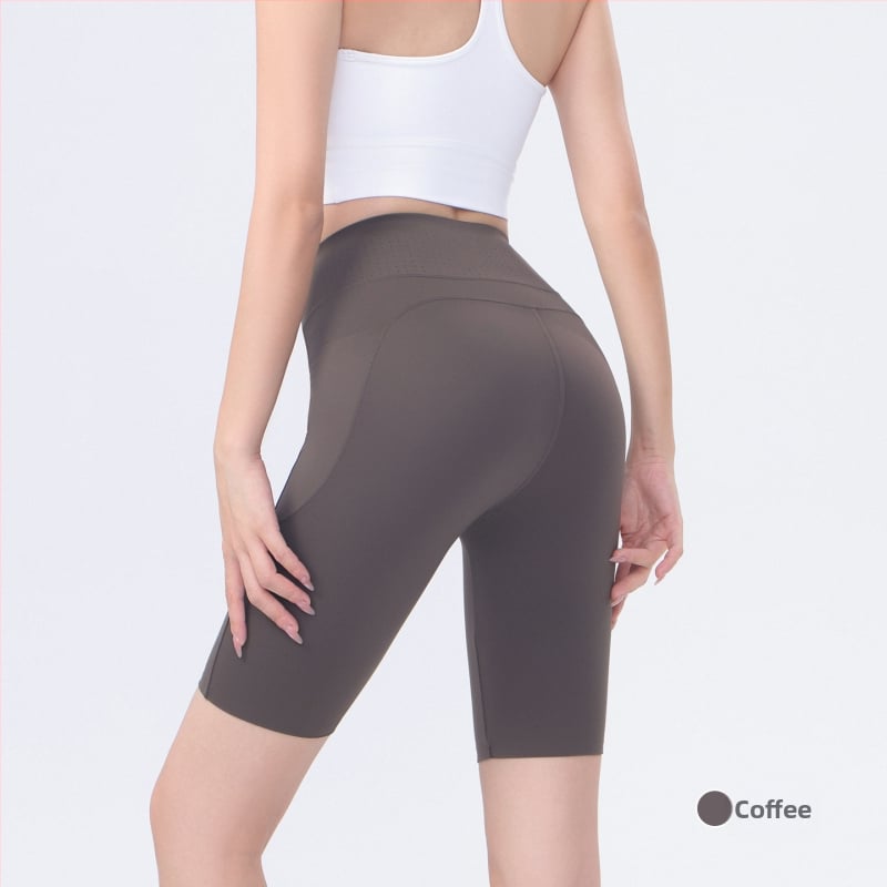 Moterų dviračių/jogos tamprės kelnaitės su šoninėmis kišenėmis, plonas nailono-spandekso audinys, aukšta elastė, pilvo kontrolė ir sėdmenų pakėlimas