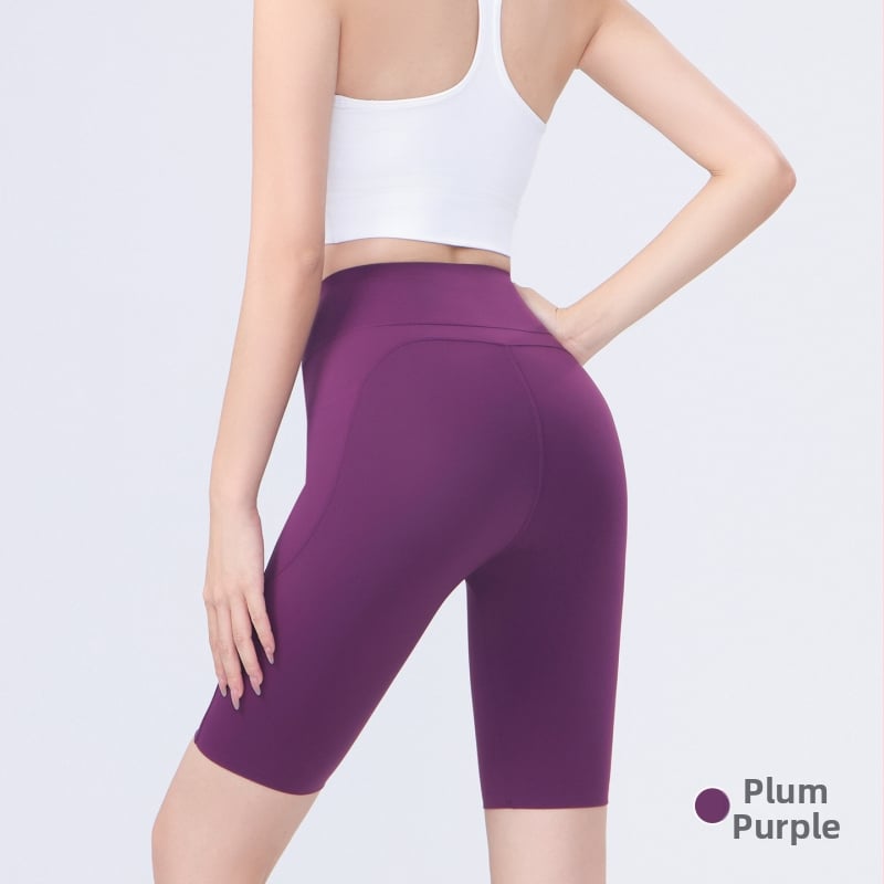 Moterų dviračių/jogos tamprės kelnaitės su šoninėmis kišenėmis, plonas nailono-spandekso audinys, aukšta elastė, pilvo kontrolė ir sėdmenų pakėlimas