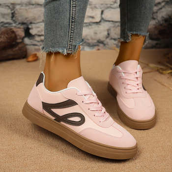 Γυναικείες αθλητικές παπούτσια με ύφασμάτινο επάνω μέρος, εσωτερικό από δίχτυ, στρογγυλή μύτη, καουτσούκ σόλα, κορδόνια