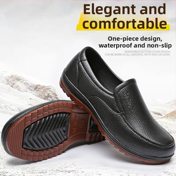 Lietaus botai su PVC viršutė, padas iš jautienos sausgyslės, žemas aukštis, atsparus vandeniui, priešsliduojanti pada