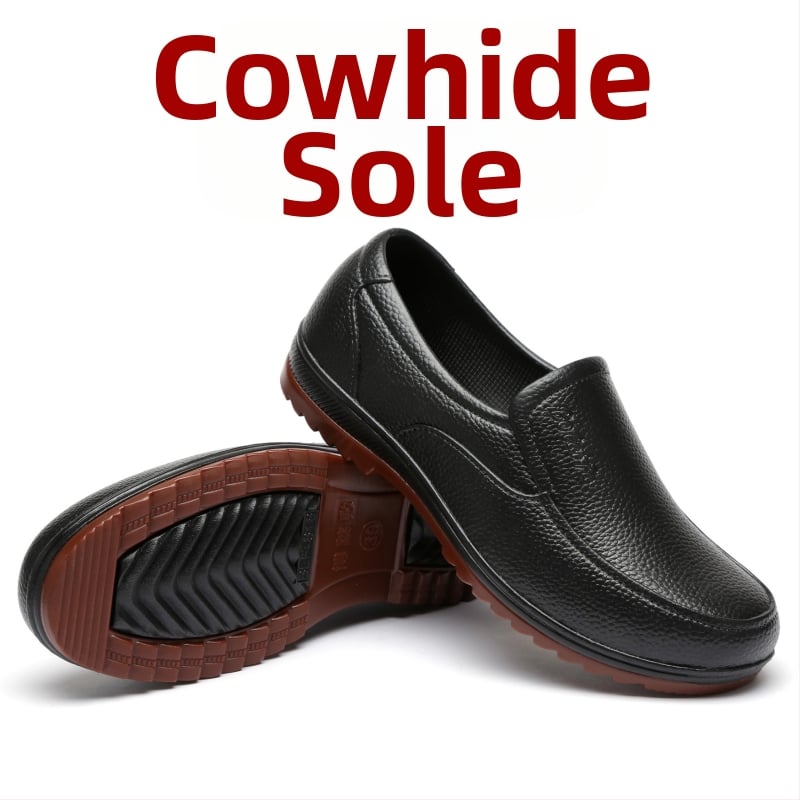 Lietaus botai su PVC viršutė, padas iš jautienos sausgyslės, žemas aukštis, atsparus vandeniui, priešsliduojanti pada