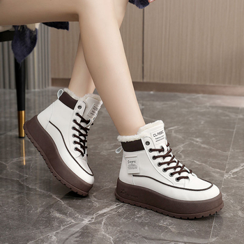 Moteriški žieminiai batai su fliso įdėklu, vidutinio aukščio, Korejos stiliaus, PU viršus, gumos padas