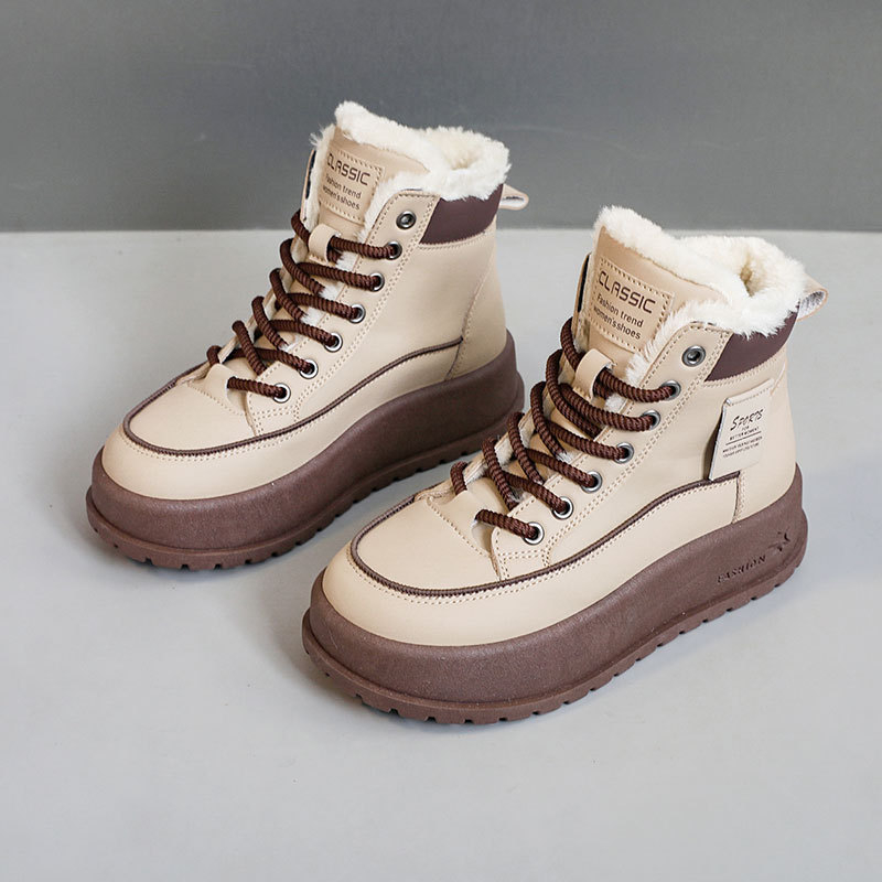 Moteriški žieminiai batai su fliso įdėklu, vidutinio aukščio, Korejos stiliaus, PU viršus, gumos padas