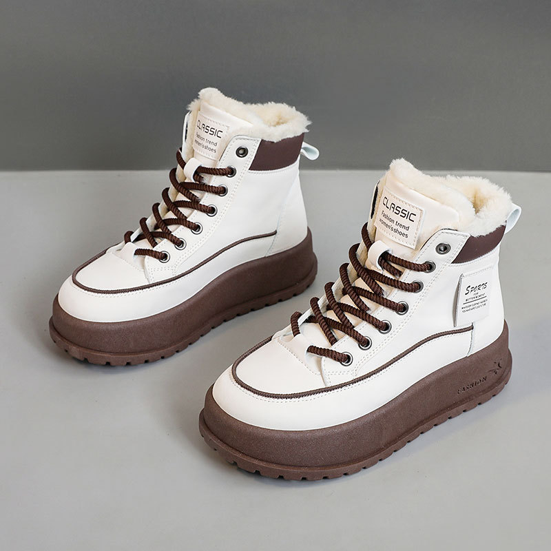 Moteriški žieminiai batai su fliso įdėklu, vidutinio aukščio, Korejos stiliaus, PU viršus, gumos padas