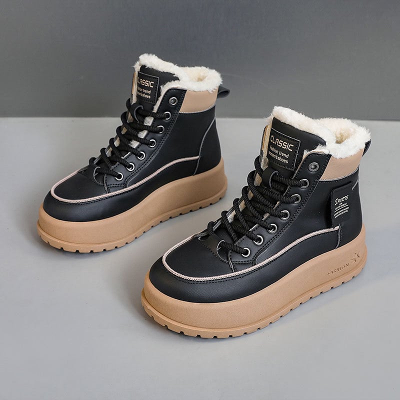 Moteriški žieminiai batai su fliso įdėklu, vidutinio aukščio, Korejos stiliaus, PU viršus, gumos padas