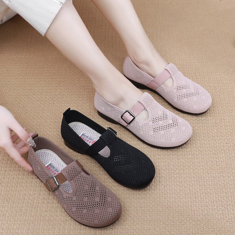 Női légáteresztő hálós cipő – slip-on, üreges kialakítás, alacsony lapos sarok, PU talp