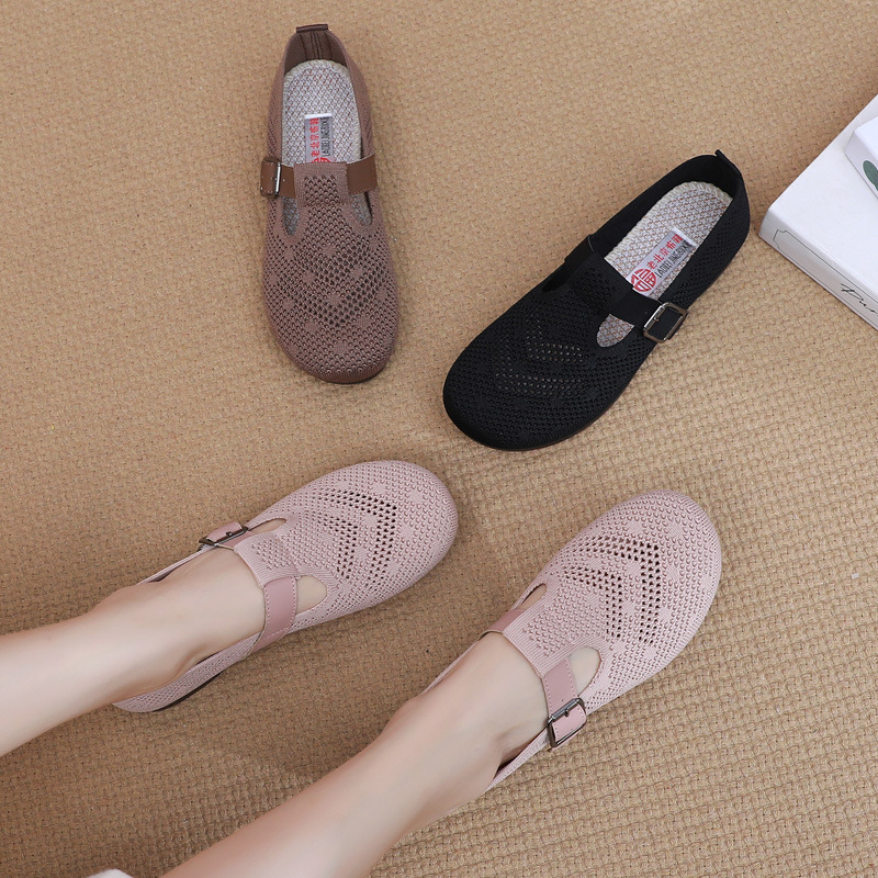 Női légáteresztő hálós cipő – slip-on, üreges kialakítás, alacsony lapos sarok, PU talp