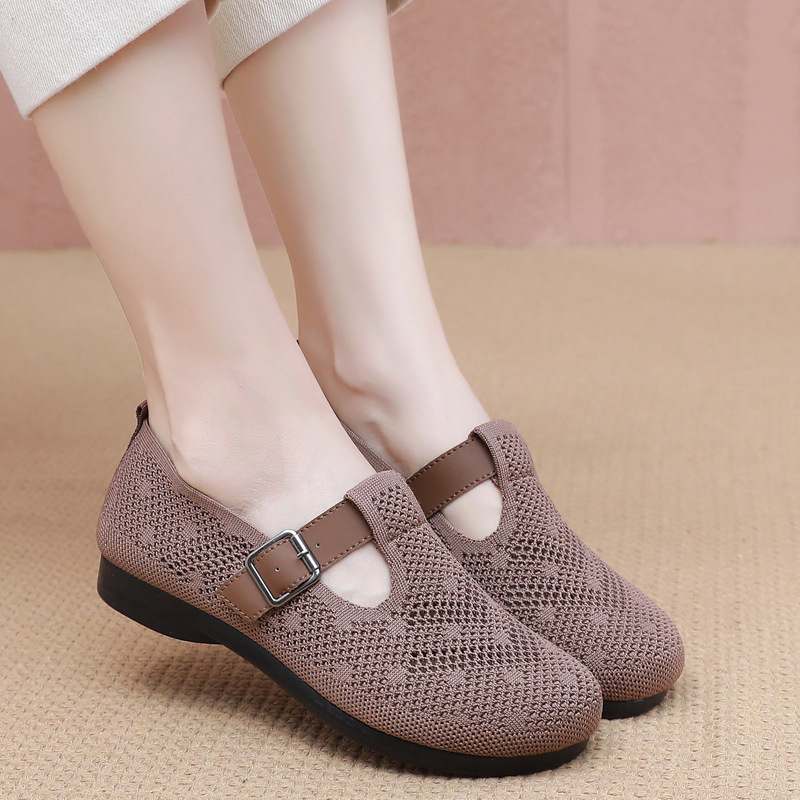 Női légáteresztő hálós cipő – slip-on, üreges kialakítás, alacsony lapos sarok, PU talp