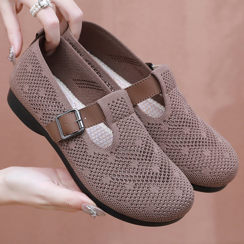Női légáteresztő hálós cipő – slip-on, üreges kialakítás, alacsony lapos sarok, PU talp