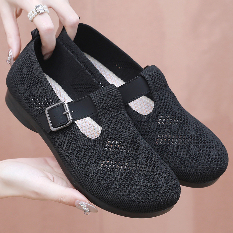 Női légáteresztő hálós cipő – slip-on, üreges kialakítás, alacsony lapos sarok, PU talp