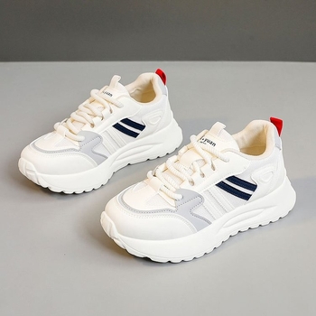 Γυναικεία αθλητικά με φαρδιά σόλα 3-5 cm, ανάπνευστο επάνω από πλέγμα, μπροστινό δέσιμο με κορδόνια, καουτσούκ σόλα για άνοιξη 2025