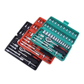Σετ εργαλείων 46 τεμαχίων σε τρίχρωμο κουτί PC — υλικό CRV, μάρκα Neutral, κατάλληλο για επισκευές αυτοκινήτων και οικιακές επισκευές, συμβατό με επισκευές μηχανών