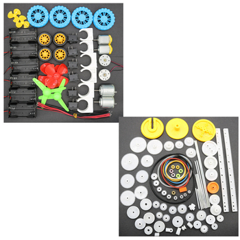 B medžiagų rinkinys, apie 140 komponentų: pavarų variklis, baterijų dėžutė, ratų modelio rinkinys