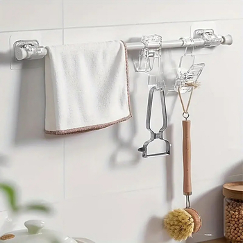 Teleskopinis strypo fiksavimo klips užuolaidoms be gręžimo – PVC, vienas kabliukas, modernus minimalistinis stilius, XD-TOPQC