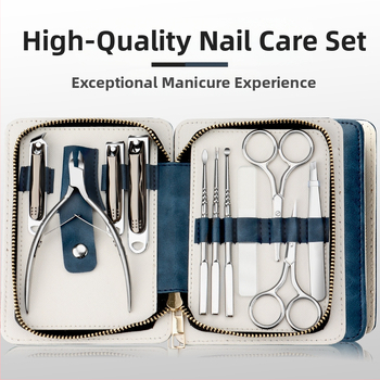 Σετ λίμερες νυχιών με θήκη φερμουάρ — ανοξείδωτο ατσάλι, φορητό σετ περιποίησης μανικιούρ με επίπεδη και κεκλιμένη άκρη για νύχια, πένσες για αυλάκια νυχιών και πολυλειτουργικές τσιμπιδάκια.