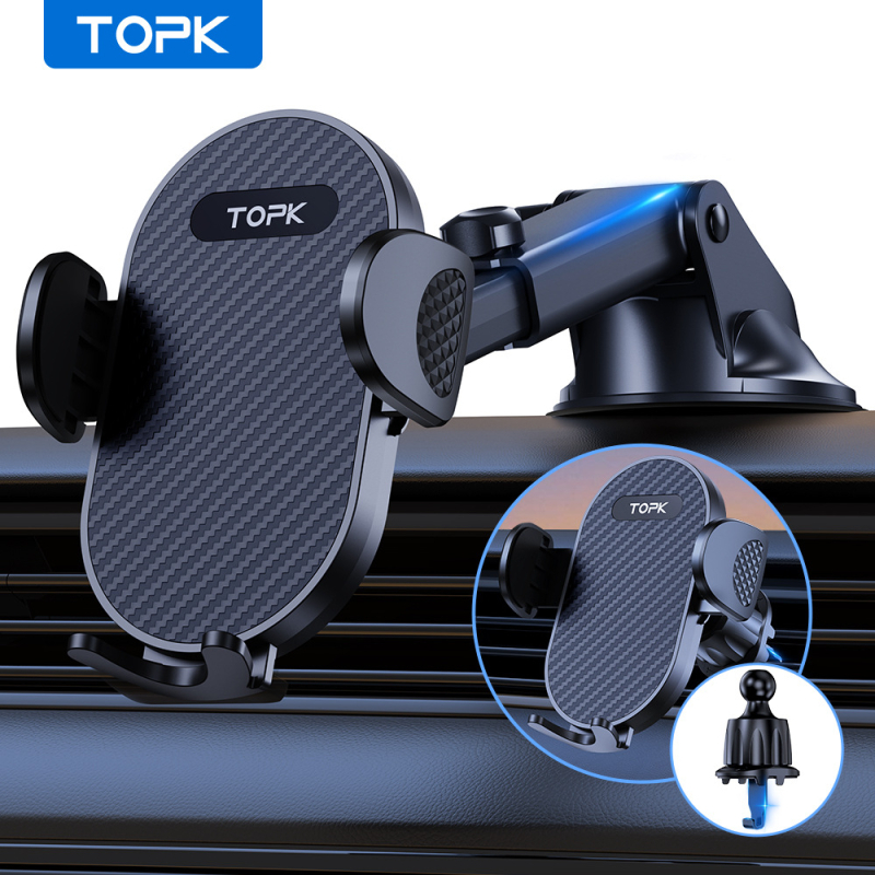 Suport pentru telefon auto cu cârlig, prindere pe ventilator rotativ, navigație universală; montaj prin snap-in și ventuză