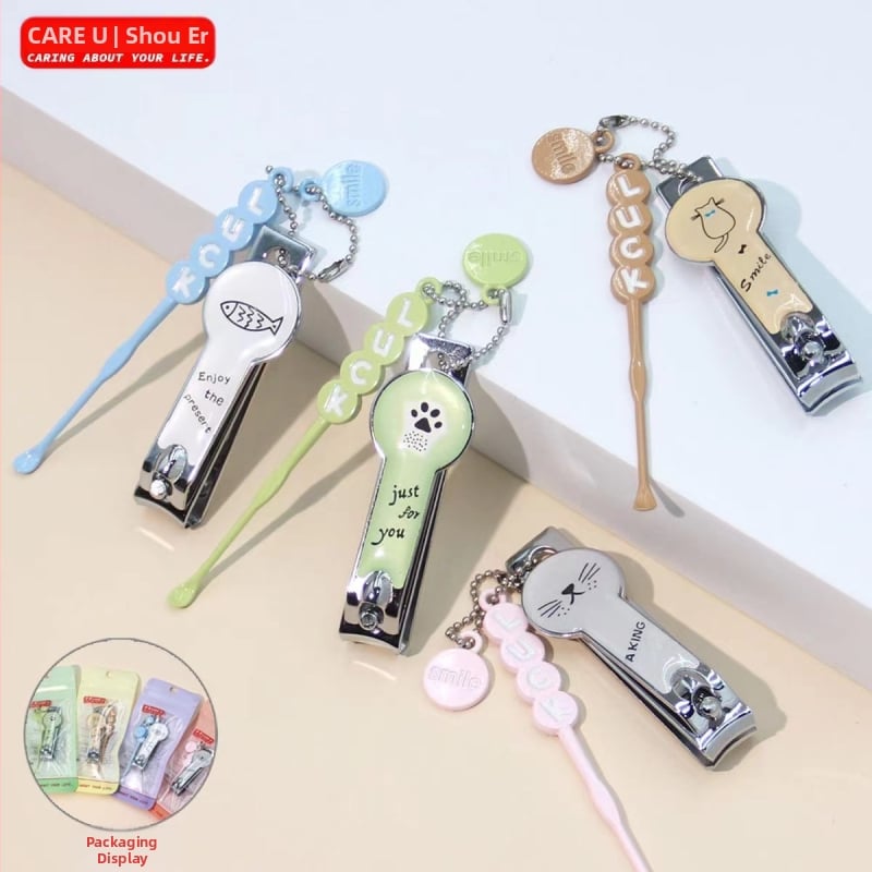 Klešta za nokte s plosnim otvorom i žličicom za uho, prijenosni alat za kućnu njegu noktiju, Shouer