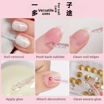 Πολυλειτουργικό εργαλείο μανικιούρ με διπλής όψεως προωθητή πετσίδας, πένα για κρυστάλλους και πένα διακόσμησης με λουλούδι – πλαστικό