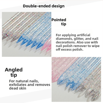 Πολυλειτουργικό εργαλείο μανικιούρ με διπλής όψεως προωθητή πετσίδας, πένα για κρυστάλλους και πένα διακόσμησης με λουλούδι – πλαστικό