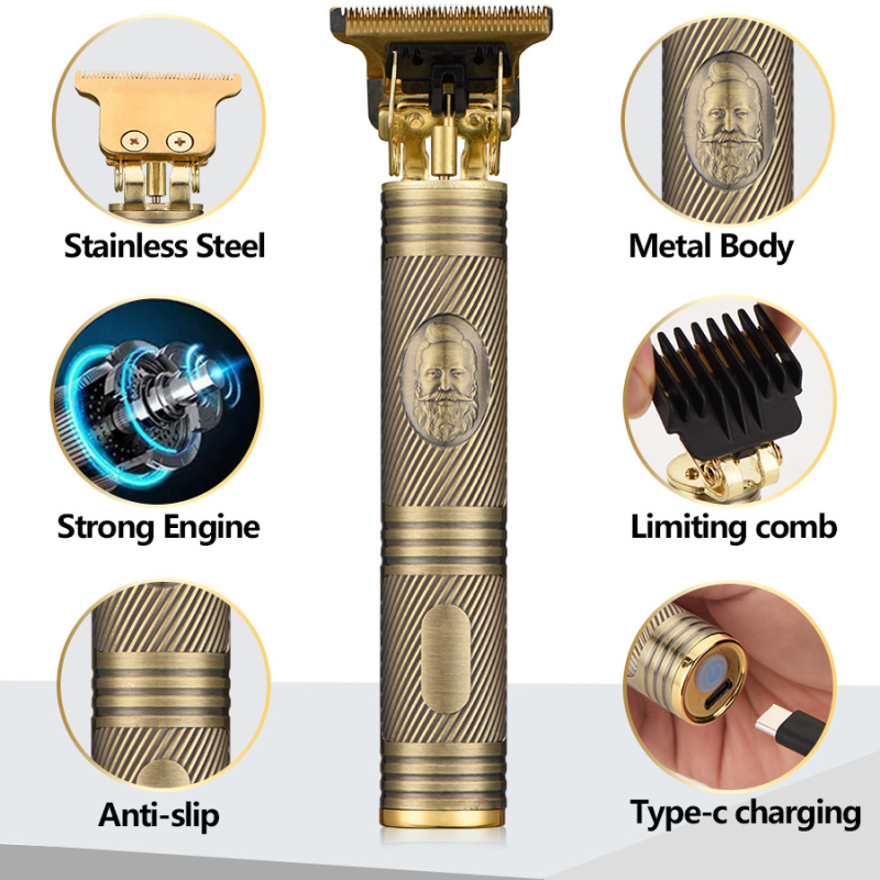 Elektrinis plaukų kirpimo prietaisas su įmontuota baterija 500–800 mAh, USB maitinimas, nerūdijančio plieno peiliukai, veikimo laikas 1–3 valandos