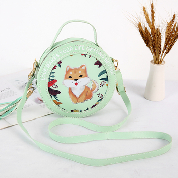 Κυκλική PU τσάντα με φερμουάρ, χωρίς επένδυση, ζωώδες σχέδιο, τρισδιάστατος σχεδιασμός