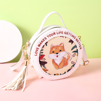 Κυκλική PU τσάντα με φερμουάρ, χωρίς επένδυση, ζωώδες σχέδιο, τρισδιάστατος σχεδιασμός