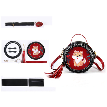 Κυκλική PU τσάντα με φερμουάρ, χωρίς επένδυση, ζωώδες σχέδιο, τρισδιάστατος σχεδιασμός