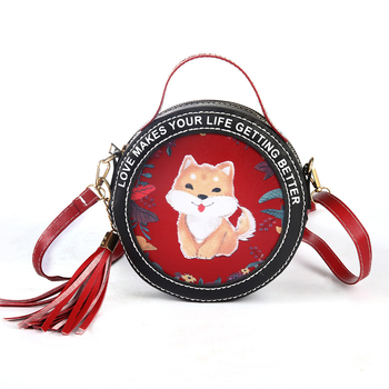 Κυκλική PU τσάντα με φερμουάρ, χωρίς επένδυση, ζωώδες σχέδιο, τρισδιάστατος σχεδιασμός