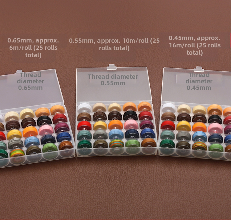 Ръчно ушивана восъчна нишка, кръгла, кутия с 25 цвята, полиестер, за шиене, диаметри 0.45/0.55/0.65 мм