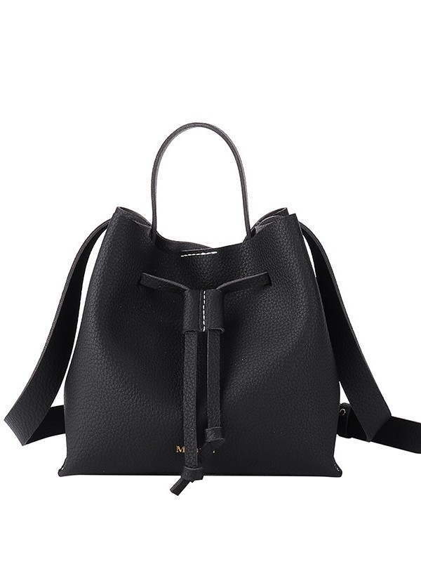 Geantă de damă din PU Bucket Bag — siluetă vertical-pătrată, stil urban simplu, închidere cu șnur, buzunar pentru telefon