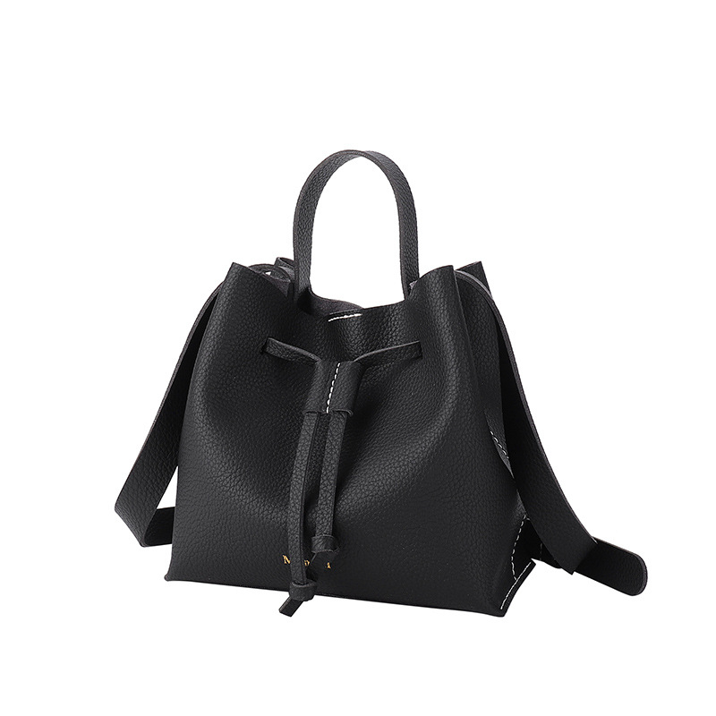 Geantă de damă din PU Bucket Bag — siluetă vertical-pătrată, stil urban simplu, închidere cu șnur, buzunar pentru telefon