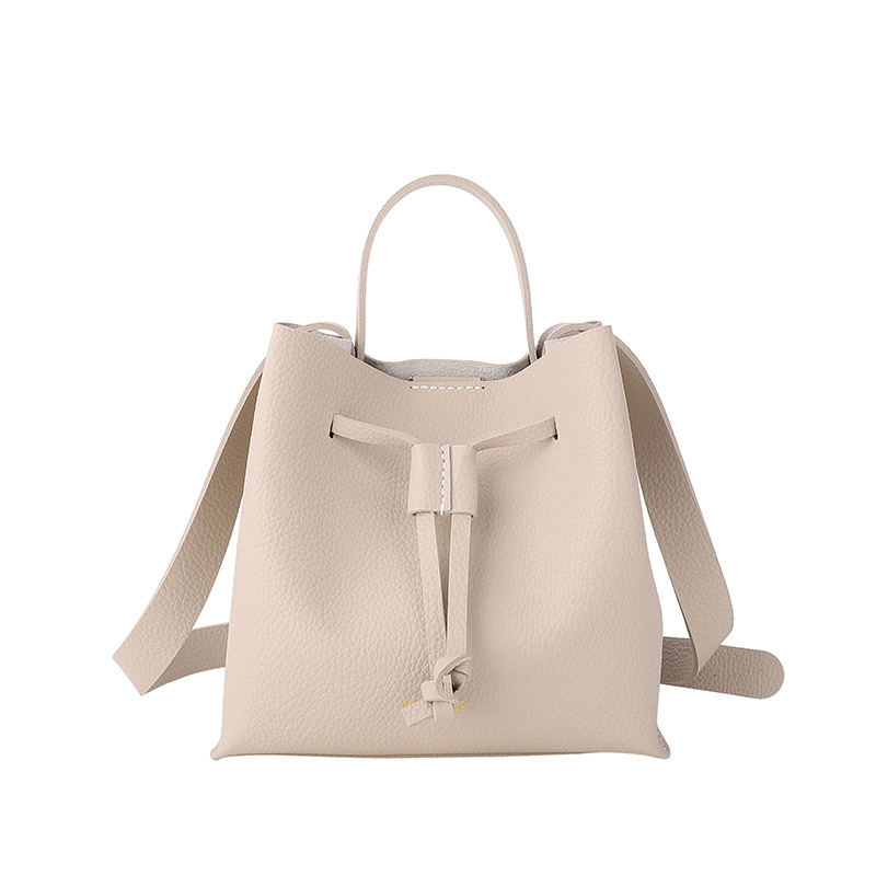 Geantă de damă din PU Bucket Bag — siluetă vertical-pătrată, stil urban simplu, închidere cu șnur, buzunar pentru telefon