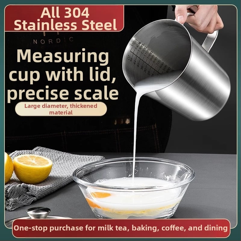 304 nerūdijančio plieno matavimo puodelis su graduota skale latte art pieno arbatai, virtuvės kepimui su storinto dizaino